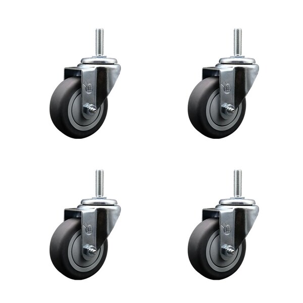 35 Inch Thermoplastic  Rubber Wheel Swivel 34 Inch Threaded Stem Caster Set Service Caster